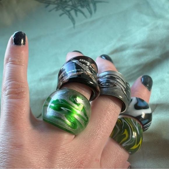 handmade Murano glass dome rings Four Chunky statement Rings jewelry bundle lot - Picture 5 of 7